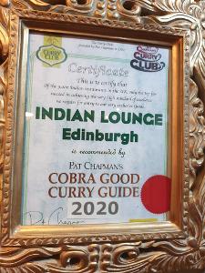 Indian Lounge Edinburgh best curry. Cobra good curry guide